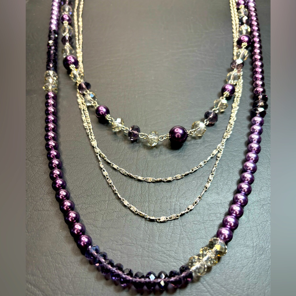 Kissaka Multi Strand Purple And Silver Tone Necklace